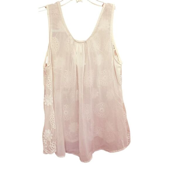 Cream Semi-Transparent Net & Embroidered Top L - Picture 2 of 4